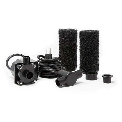 Beckett DP900 submersible pump submerged in a pond powering a cascading waterfall.