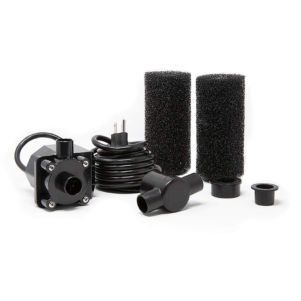 Beckett DP900 submersible pump submerged in a pond powering a cascading waterfall.
