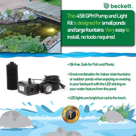 Beckett LV450T LED lighting creates a tranquil water garden illumination after dark.