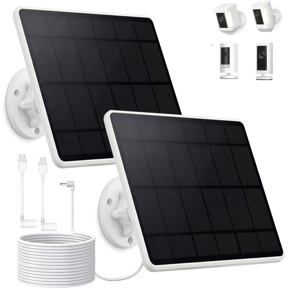 BECOMFY 2-pack 6W solar panel for Ring Camera powers outdoor cameras reliably.