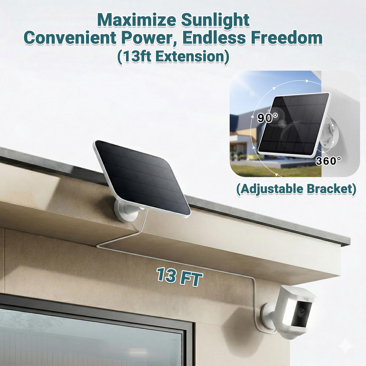 BECOMFY 13ft cable solar panel allows flexible placement.