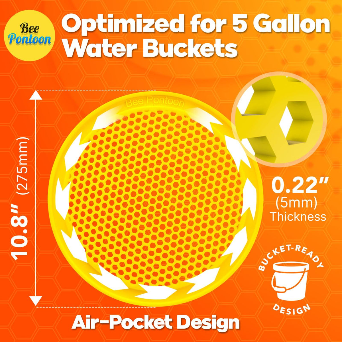 Bee Pontoon honeycomb landing surface aids safe bee landings.