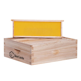 BeeCastle 10-frame medium super box front view showing sturdy fir construction for long-lasting hives