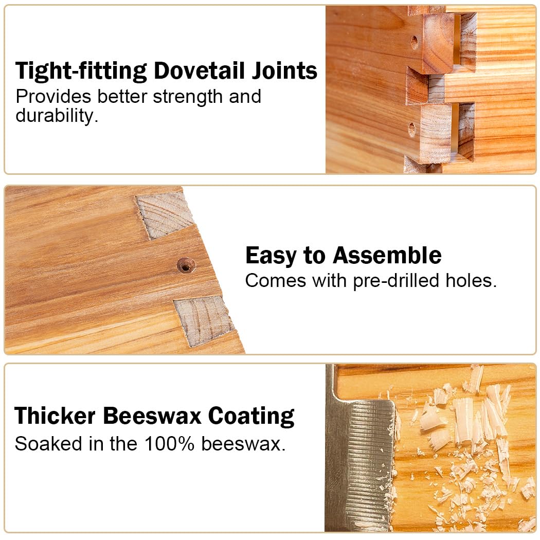 BeeCastle beehive frames with dovetail joints for sturdy hive structure.