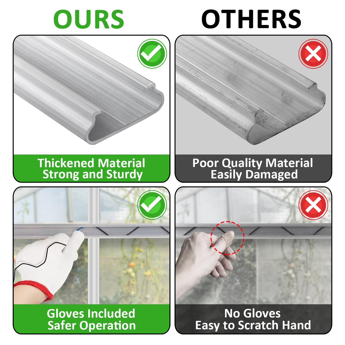 Beeplove nylon gloves protect hands during fast greenhouse installation