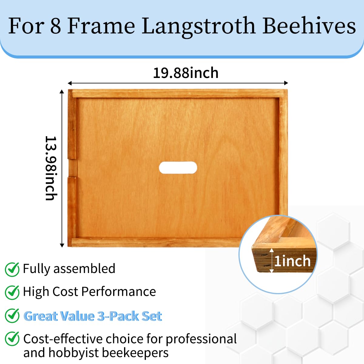 BeeQuestify 3pc beehive inner cover reinforced joints for long-lasting use.