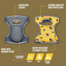 Bee's Knees Knee Pads designed as one-size-fits-most with stretchable straps