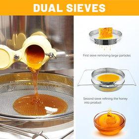 BeeTech adjustable mesh bowl fits over pans or 5-gallon buckets.
