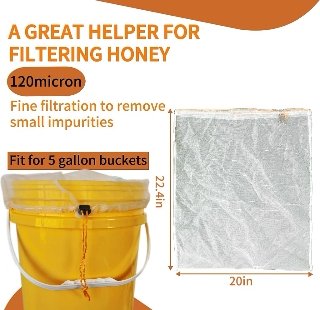 Beeuuonx adjustable-drawstring filter bag fits standard 5-gallon buckets.