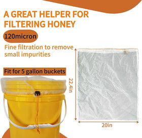 Beeuuonx adjustable-drawstring filter bag fits standard 5-gallon buckets.