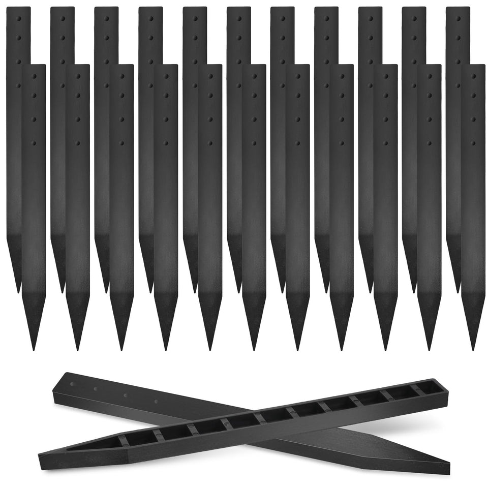 Beeveer 24pc ground stakes in black plastic for secure lawn edging