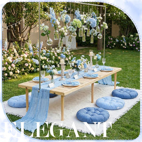 Beeveer blue table runner coordinates tables for weddings and picnics.
