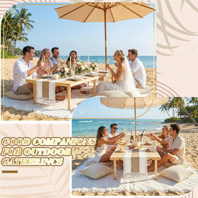 Beeveer cream boho table runner adds rustic charm to outdoor meals.