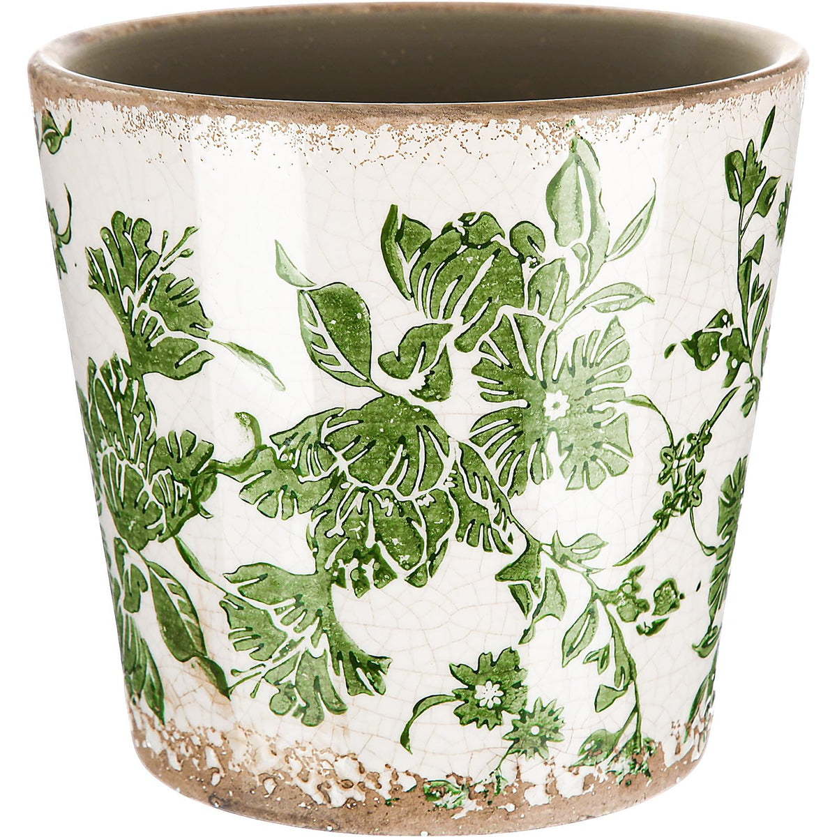 Beeveer Farmhouse ceramic planter with ice crack beige-green glaze for indoor plants.