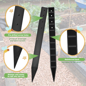 Beeveer 12-inch black stakes stabilize fabric and ropes in soil