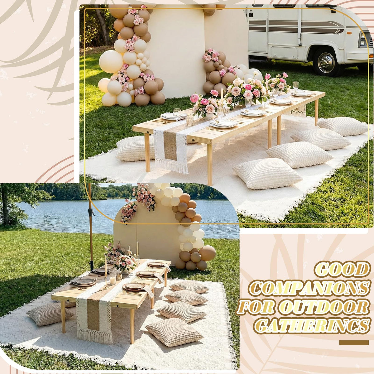Beeveer plush cream pillow covers complete a cozy outdoor setup.