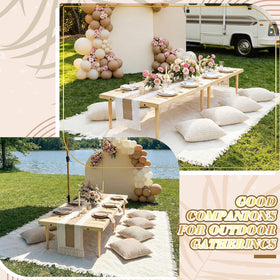 Beeveer plush cream pillow covers complete a cozy outdoor setup.