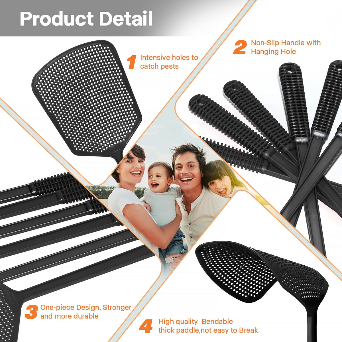 Begonia flyswatter solid one-piece design prevents paddle detachment.