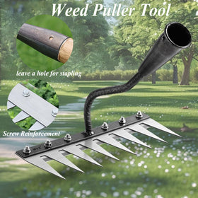 Beikity rake compatible with extended wooden handle for standing use.