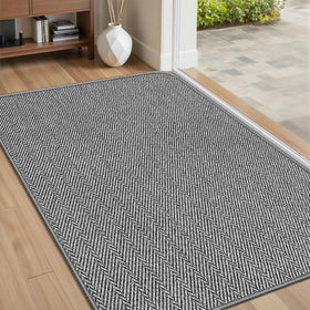 BEISIFLOOR Ultra Thin Door Mat 24x36 front view highlights stylish herringbone design for entryways.
