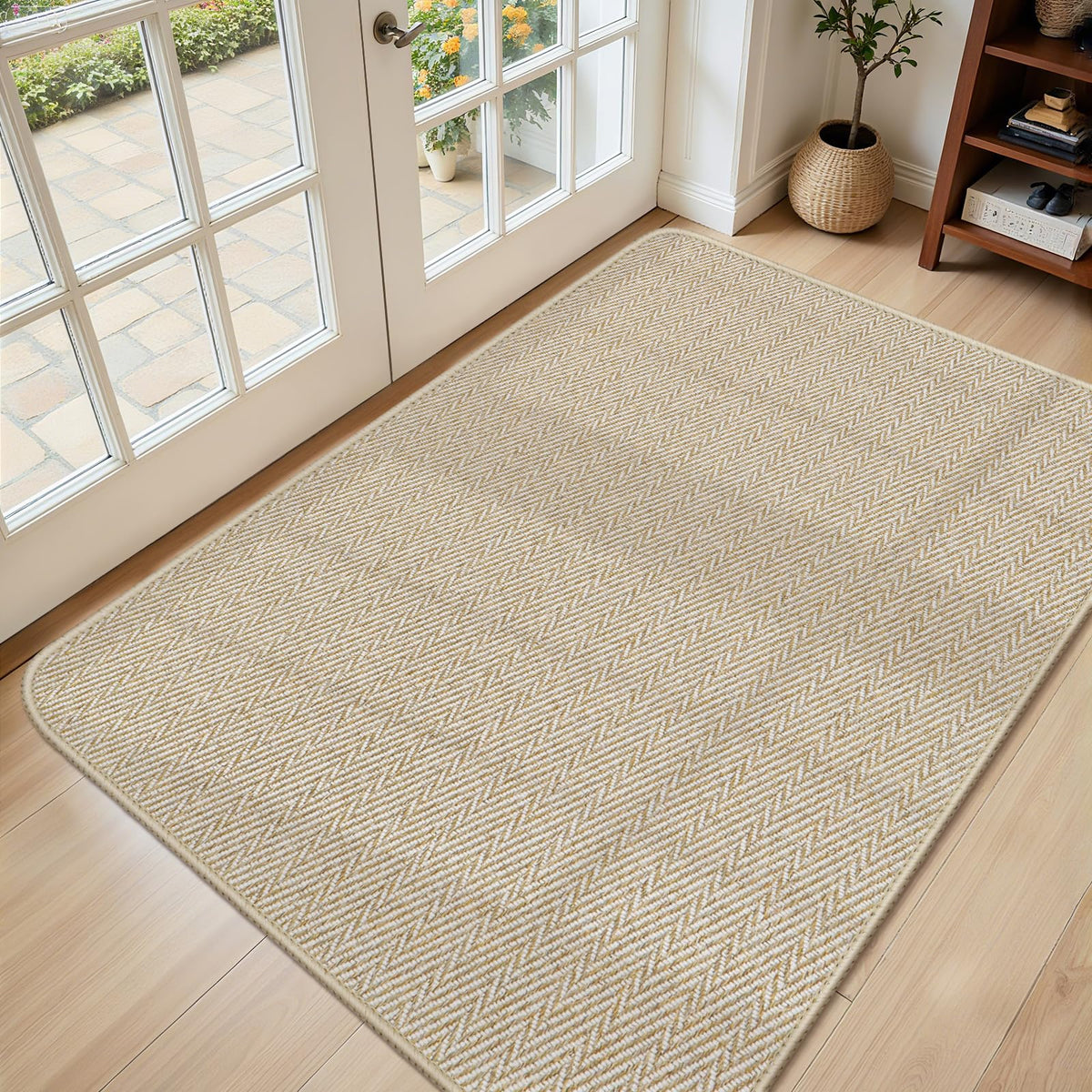BEISIFLOOR ultra-thin door mat in beige with low-profile design for under-door use