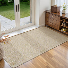 BEISIFLOOR ultra-thin door mat in beige with herringbone texture traps dirt at the entry.