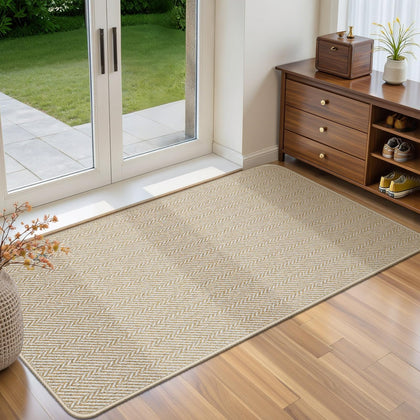BEISIFLOOR ultra-thin door mat in beige with herringbone texture traps dirt at the entry.