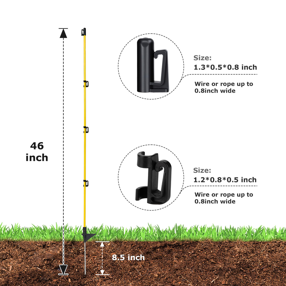 BEIYI 46-inch post top cap and clips show adjustable height for flexible setups.