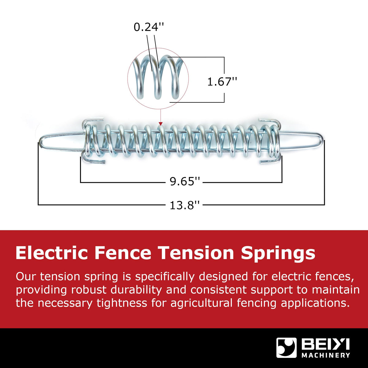 BEIYI electric fence spring installed on post showing maintained tension