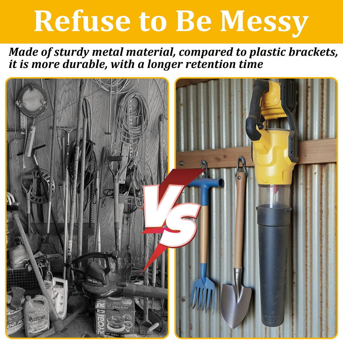 BELIEFLUO tidy garage workspace with ready-to-access blower storage.