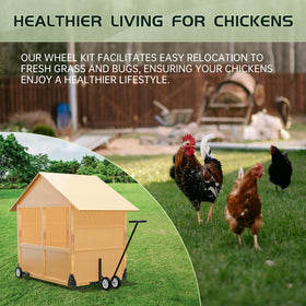 Belinova chicken coop wheels kit steel construction emphasizes longevity for outdoor settings.