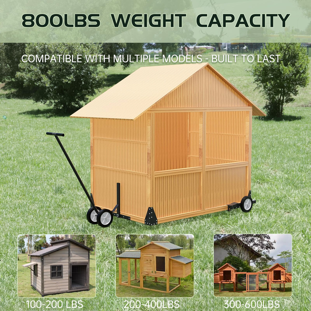 Belinova chicken coop wheels kit front pedals enable smooth lifting for repositioning.