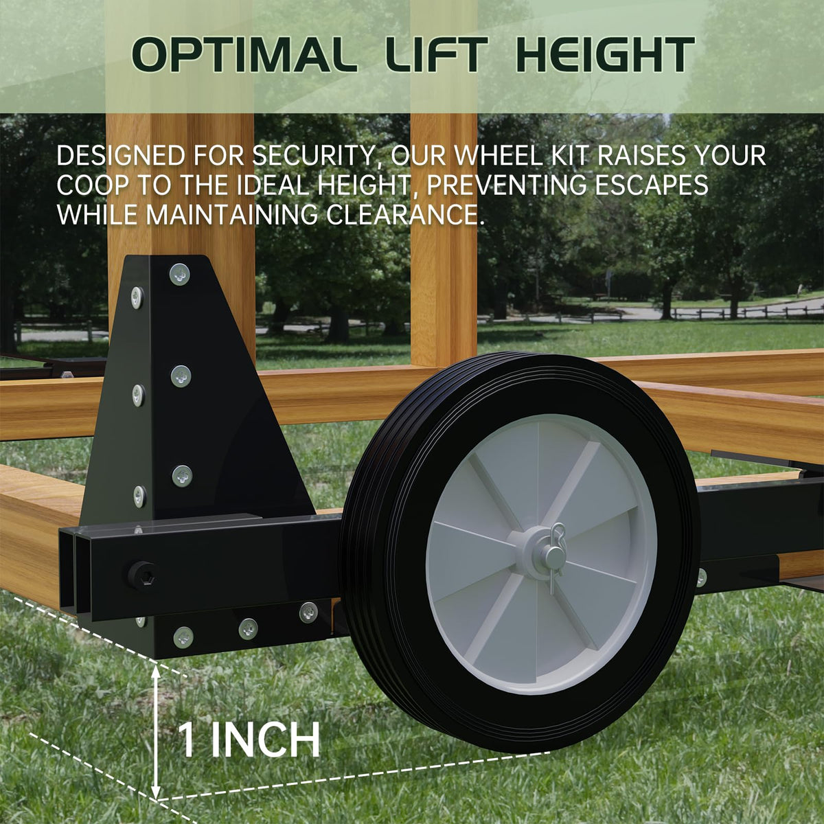 Belinova chicken coop wheels kit rear pedals offer controlled lowering to set anywhere.