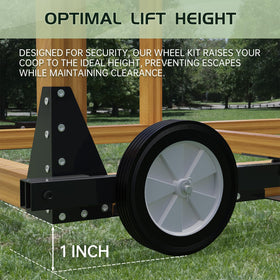 Belinova chicken coop wheels kit rear pedals offer controlled lowering to set anywhere.