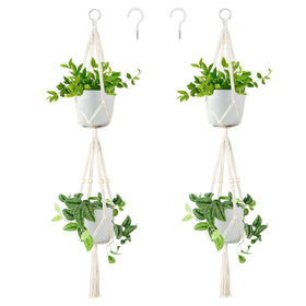 Belit double macrame plant hangers shown for ceiling or wall display.