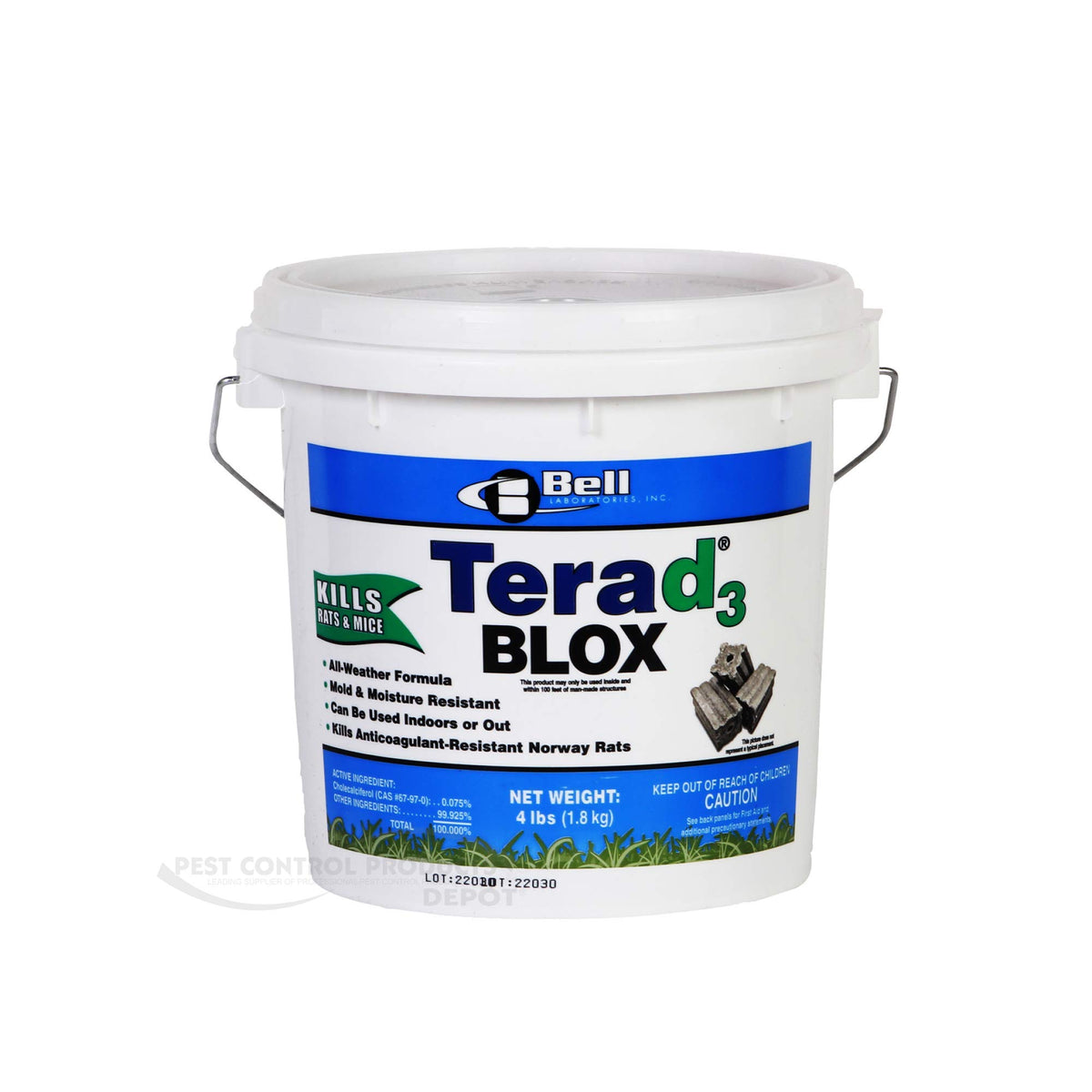 Bell Laboratories Terad3 Blox bait block, front view, highly palatable with reduced secondary poisoning risk