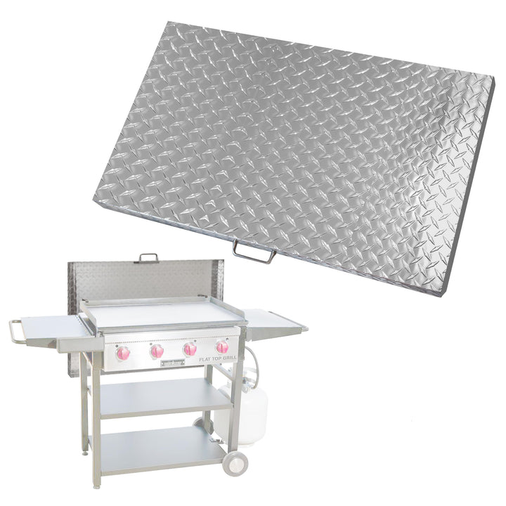 BELLATOR Camp Chef FTG600 cover with diamond plate finish protects the 32-inch griddle.