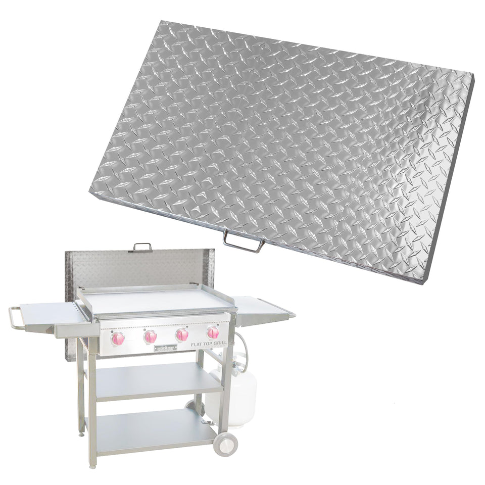 BELLATOR Camp Chef FTG600 cover with diamond plate finish protects the 32-inch griddle.