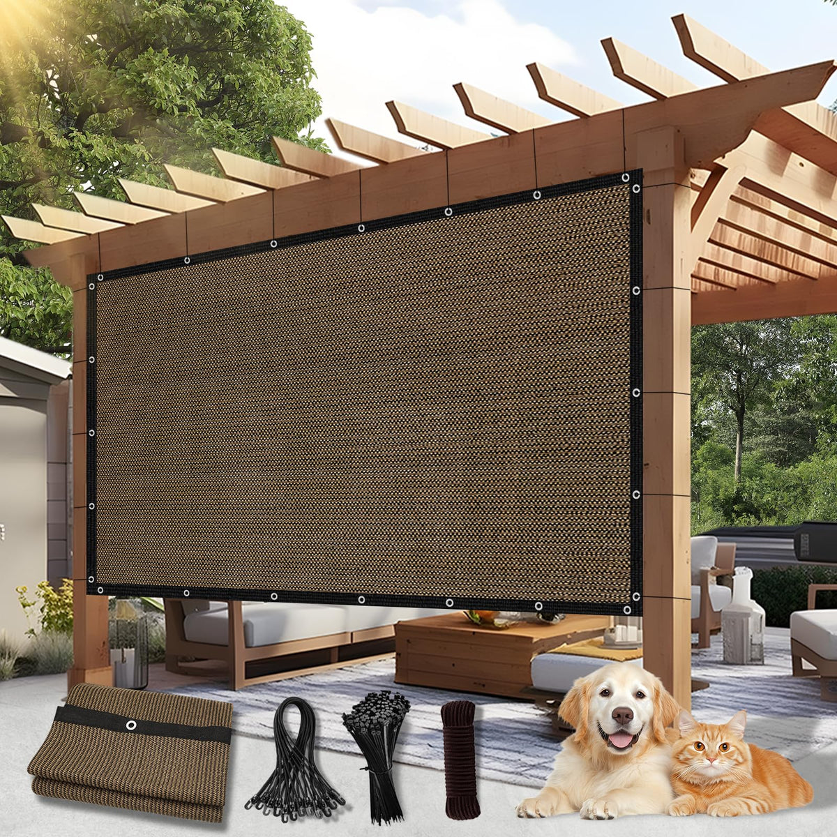 BELLE DURA 90% sun shade cloth on a pergola blocks UV and reduces heat.