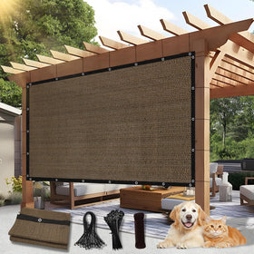 BELLE DURA 90% sun shade cloth on a pergola blocks UV and reduces heat.