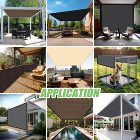 BELLE DURA mocha shade cloth complements outdoor décor beautifully.