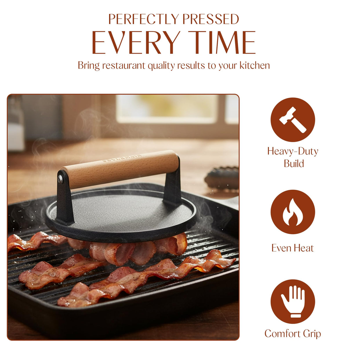 Bellemain cast-iron press close-up with wood handle highlighting durability