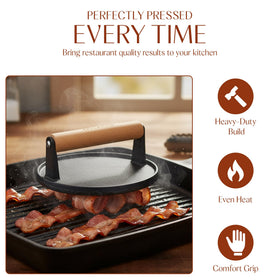 Bellemain cast-iron press close-up with wood handle highlighting durability