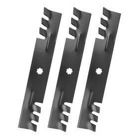 Belleone D140 blades three-pack front view, ideal replacement for John Deere 48-inch mowers