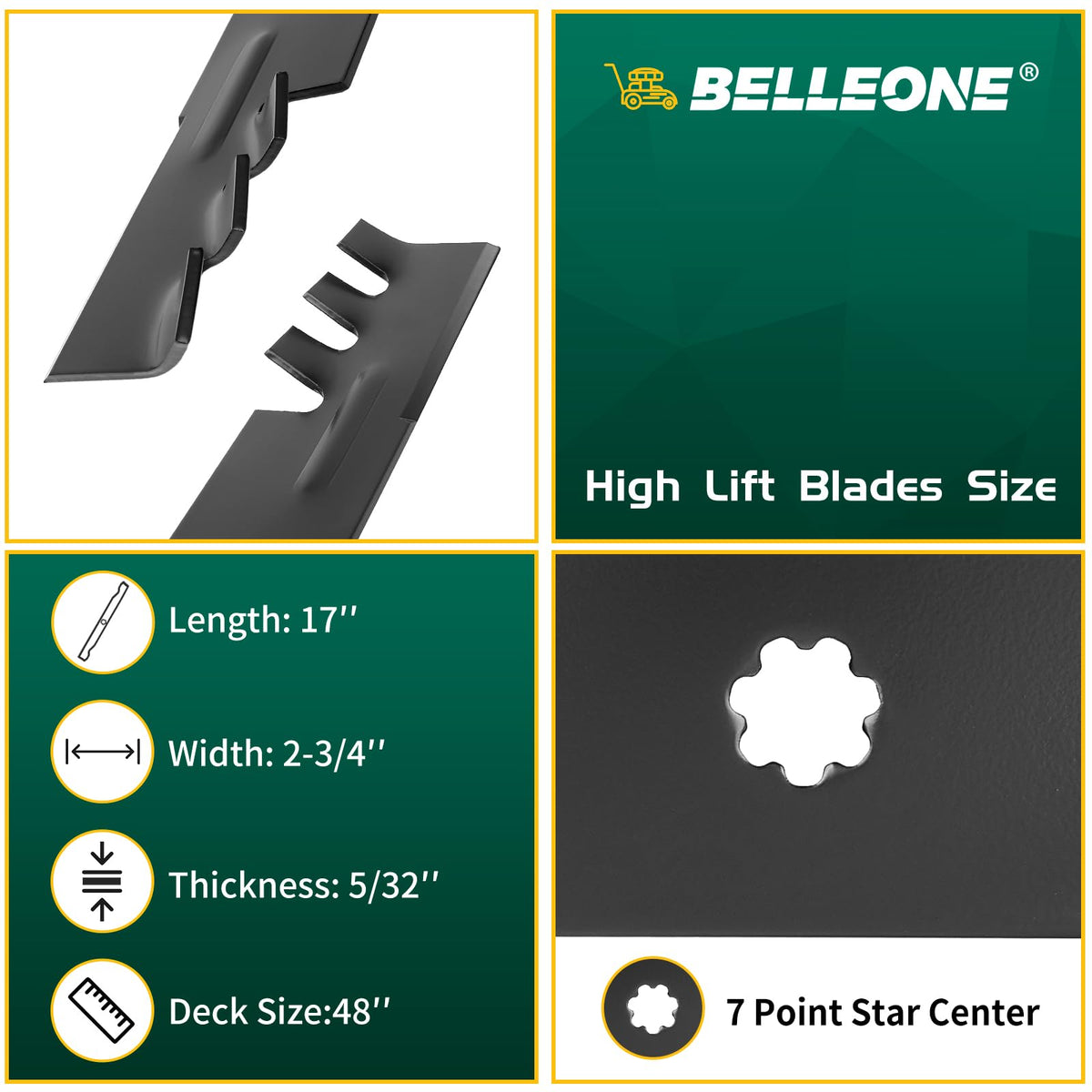 Belleone D140 blades three-pack side angle for balanced mowing