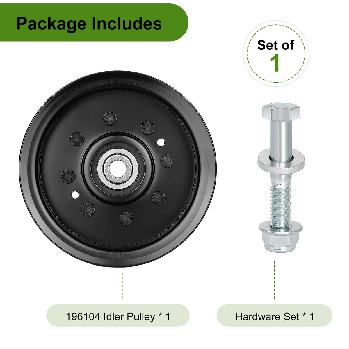 Belleone idler pulley dimensions confirm compatibility with 48 and 54 deck tractors