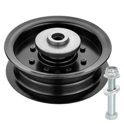 Belleone idler pulley front view shows sturdy steel construction for smooth belt operation