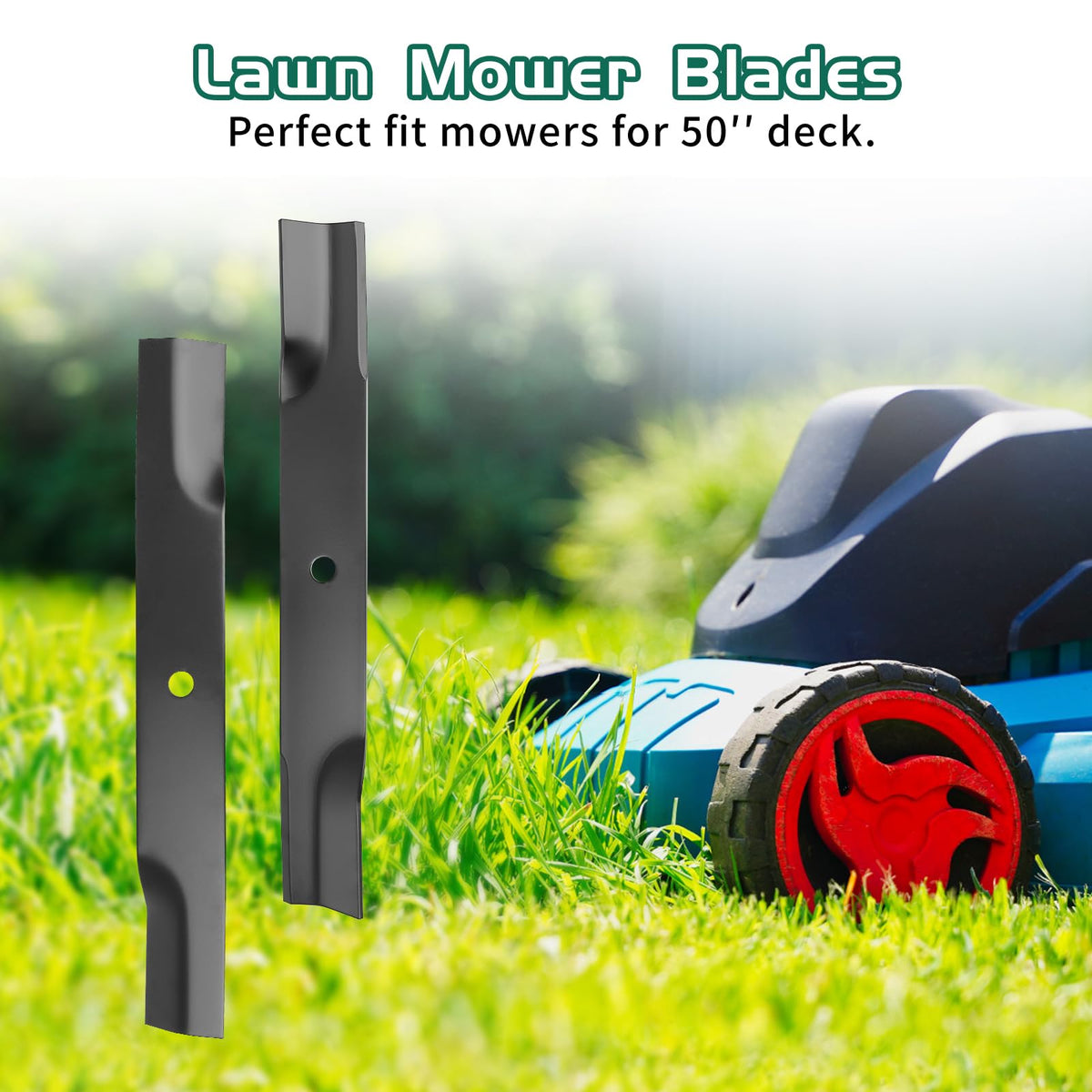 In-use scene demonstrates smooth mowing with Belleone blades.