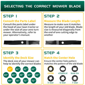 Belleone three-pack blades for Kubota 60-inch decks ready for replacement.