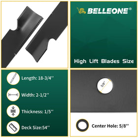 Belleone 038-0005 high-lift blade edge closeup demonstrates precision on dense turf.